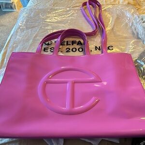 Telfar Pink Embossed Logo Tote Bag
